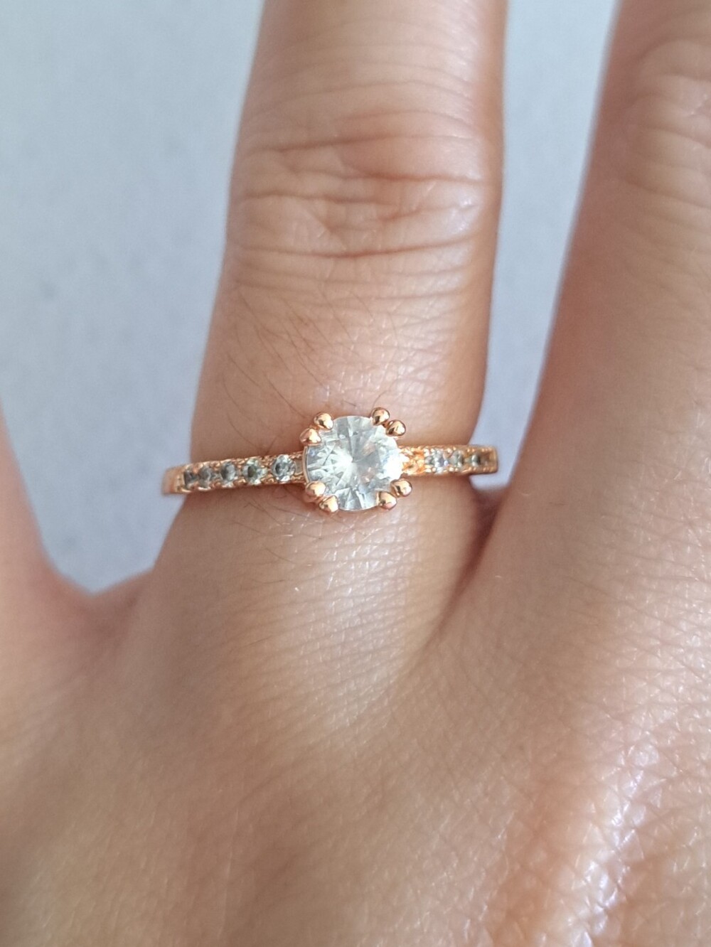 Rose Gold Solitaire CZ Engagement Ring with Pavé Band